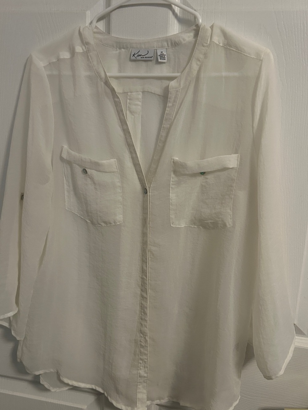 Kim Rogers Ivory Sheer Button-Front Tunic Blouse